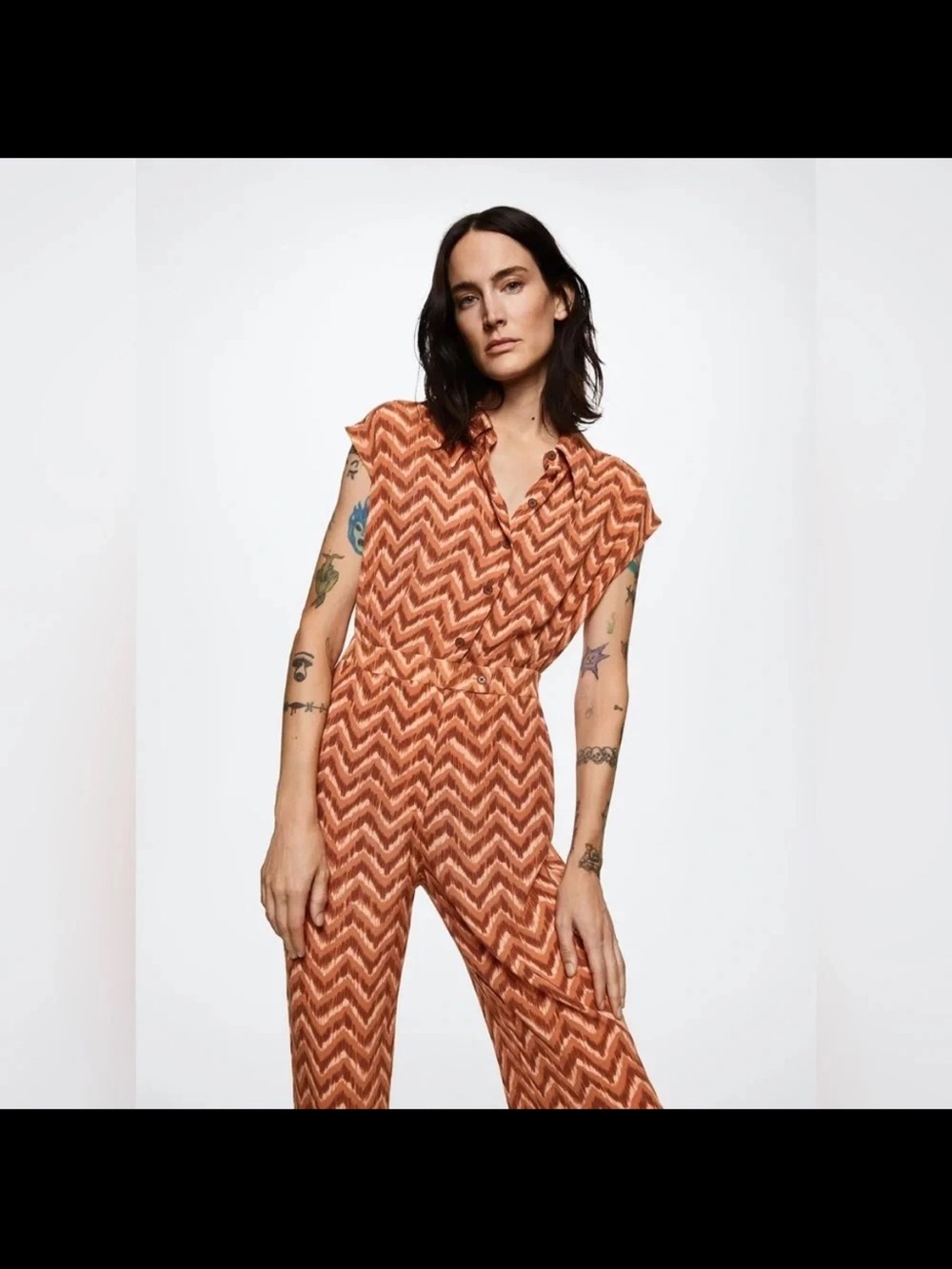 Mango Orange Printed Long Jumpsuit XS